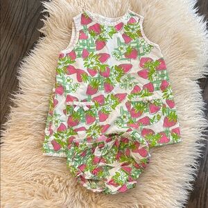 Lilly Pulitzer Pink and Green Floral Dress and Diaper Cover Set